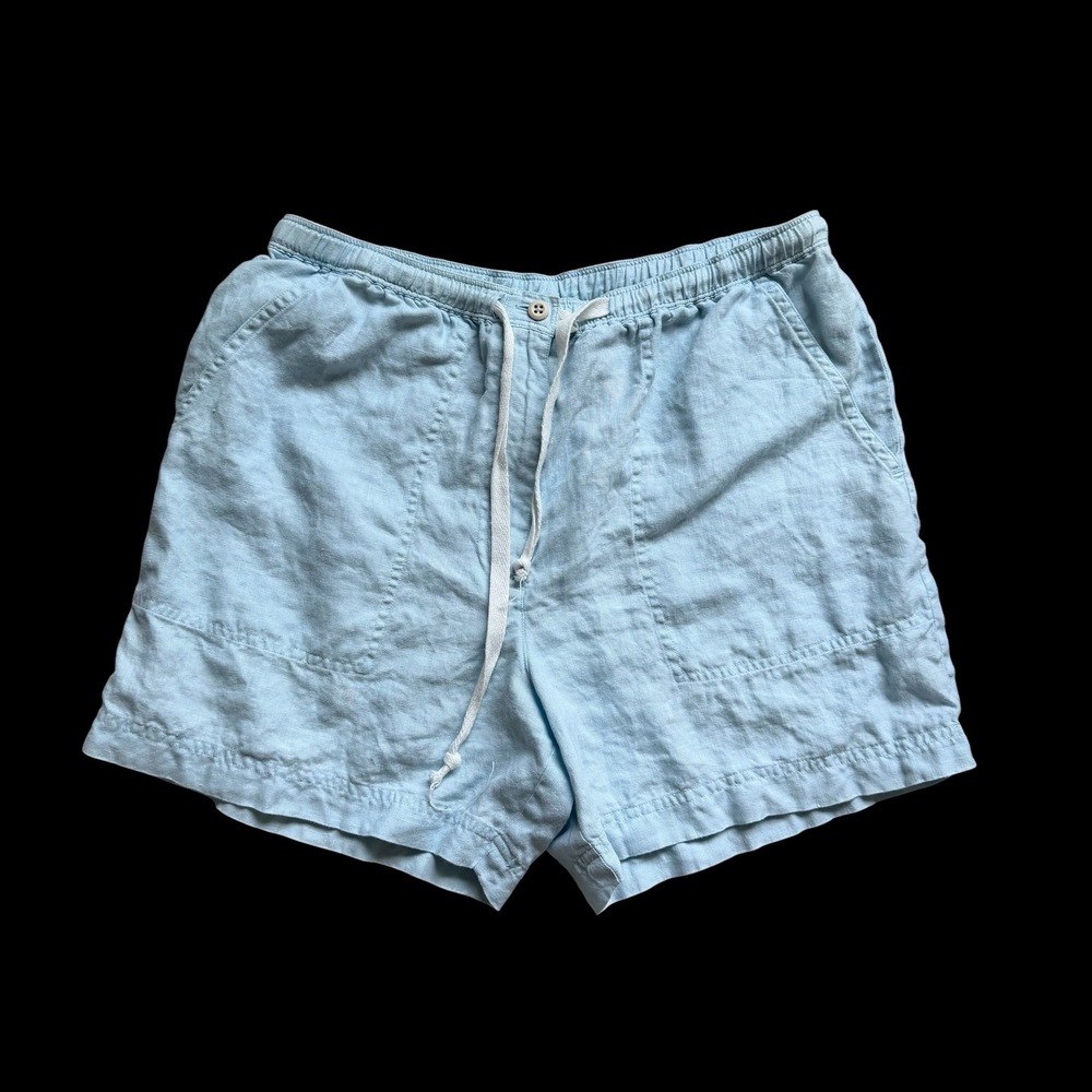 Lauren‎ Ralph Lauren Womens Light Blue 100% Linen Drawstring Shorts M Distressed
